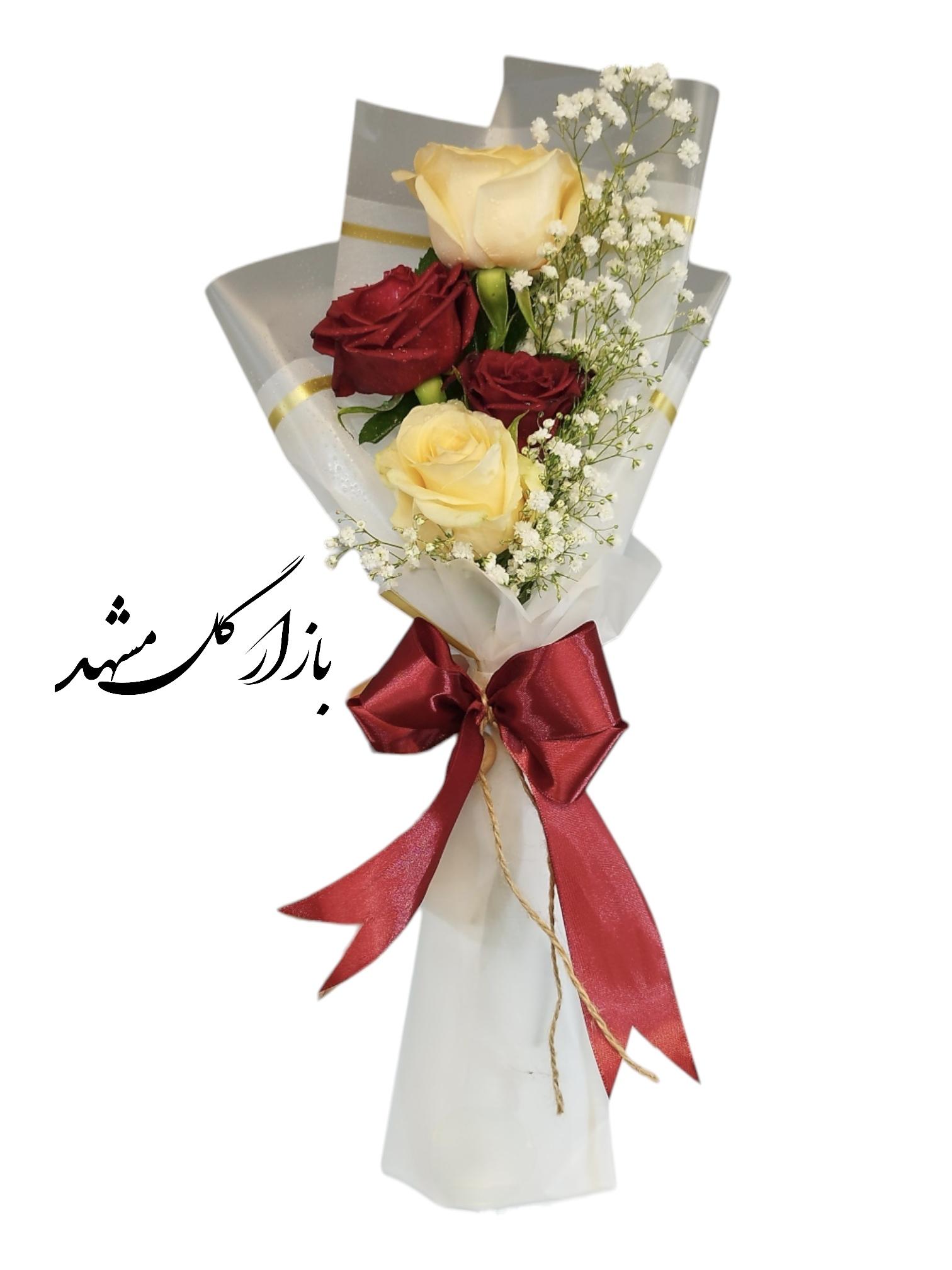 دسته گل 4 شاخه رز بازار گل مشهد