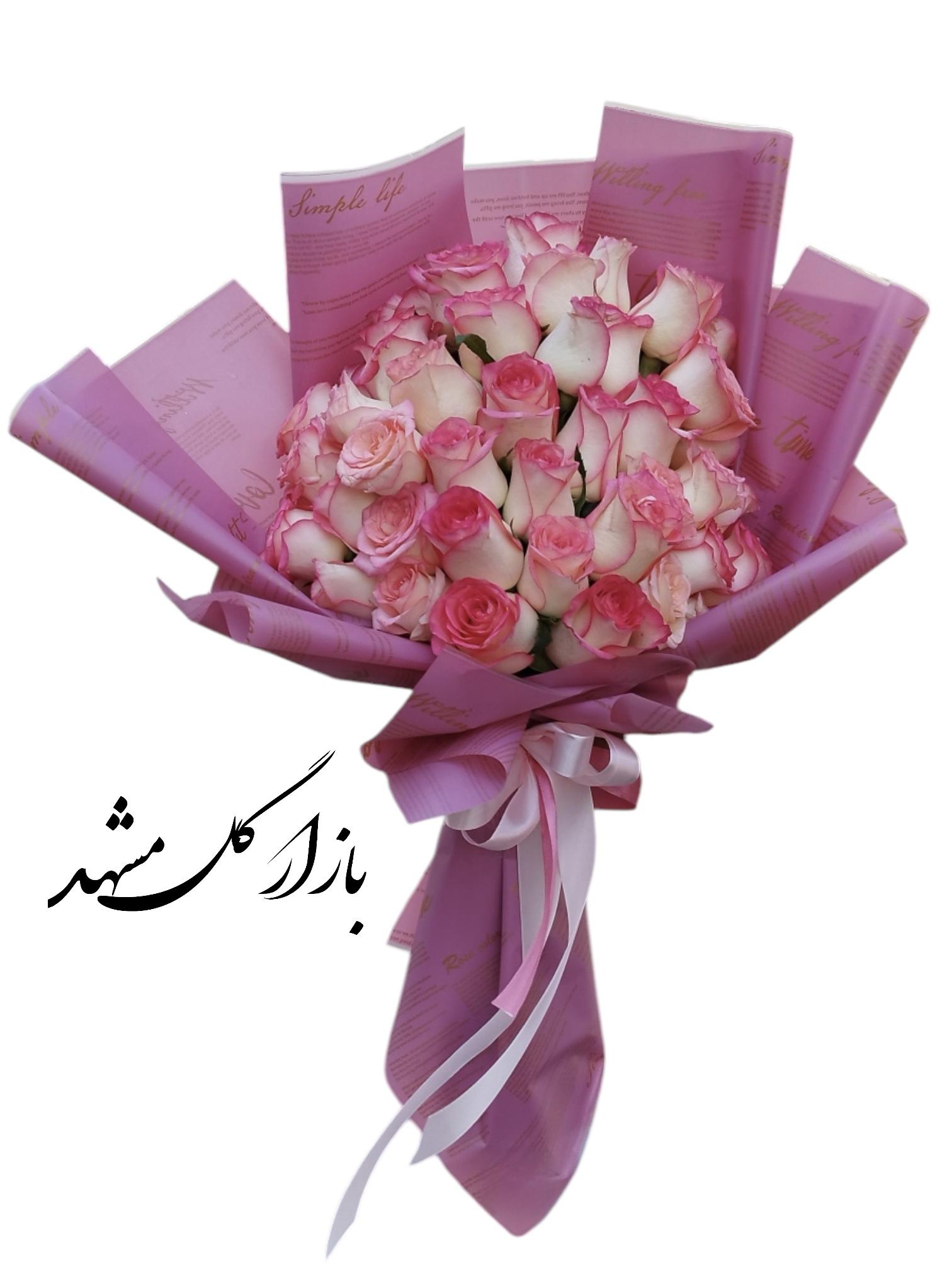 دسته گل رز صورتی 40 شاخه بازار گل مشهد
