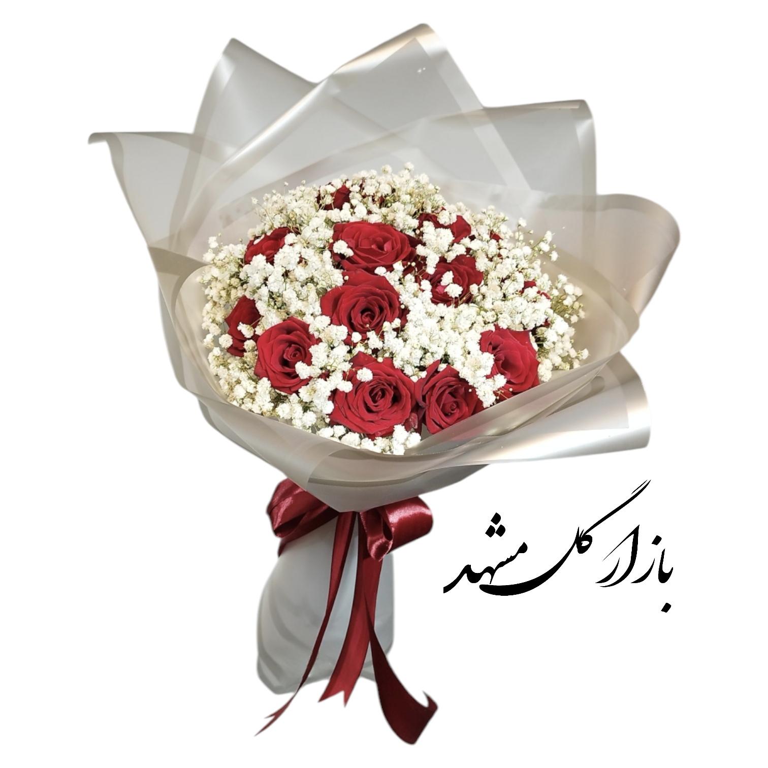 دسته گل 20 شاخه رز به همراه عروس بازار گل مشهد