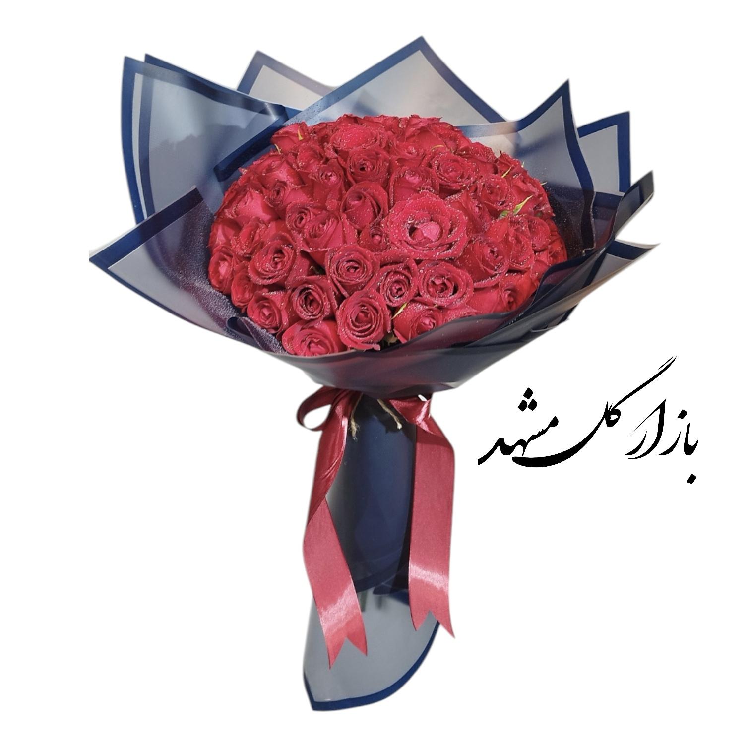 دسته گل رز قرمز 60 شاخه بازار گل مشهد