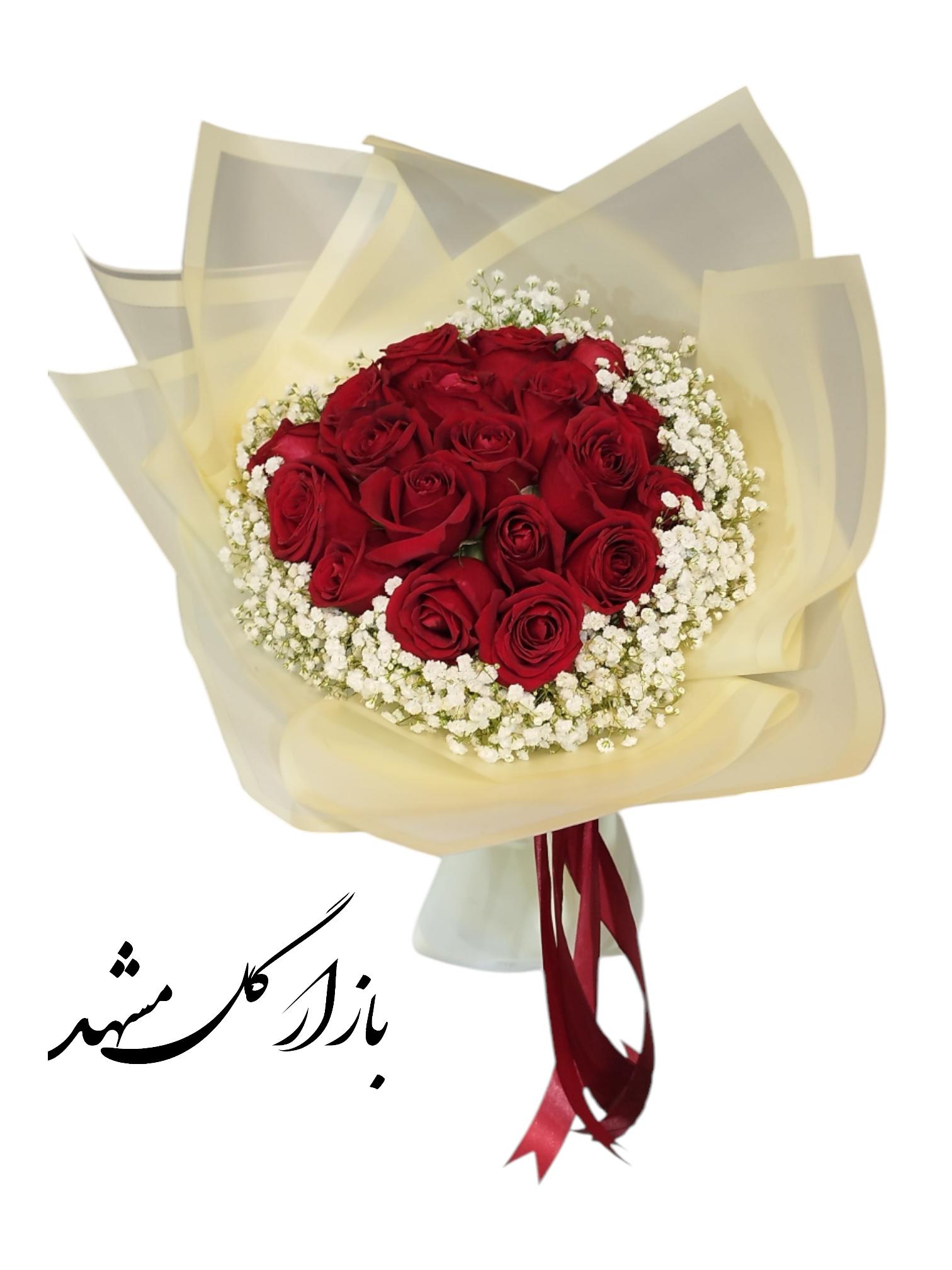 دسته گل رز ژیپسوفیلا بازار گل مشهد