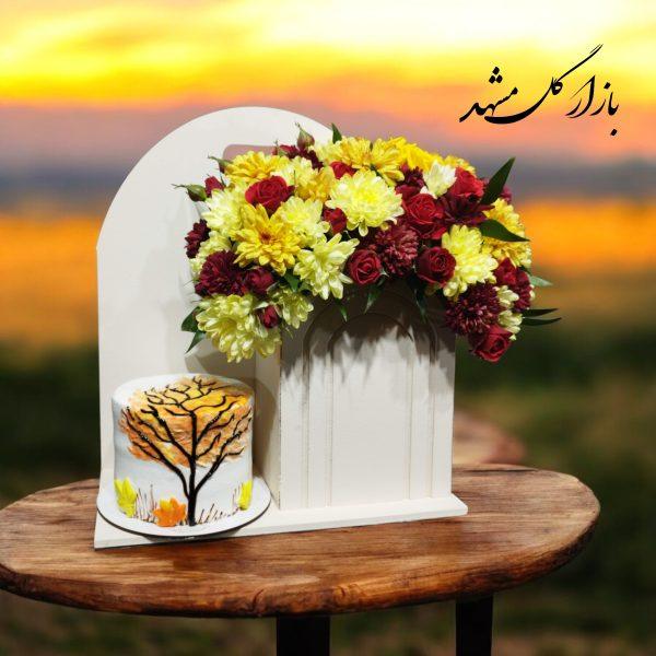 باکس گل به همراه کیک بازار گل مشهد